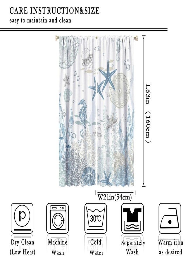 SENRUEGT Nautical Coastal Curtains,Nautical Beach Starfish Seashell Blue Curtains Summer Ocean Window Treatment Drapes for Living Room Bedroom 42x63in - Image 2